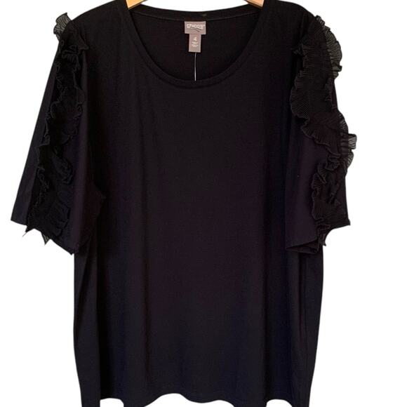 Chico's Top NWT Women's Size 4 (2x) Black Georgette Scoop Neck Ruffle Sleeve - Picture 2 of 7